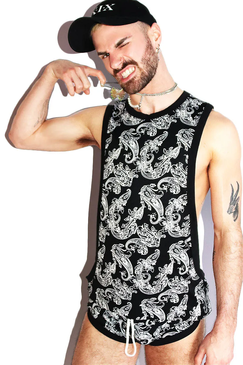 Bandana Paisley Low Arm Tank- Black